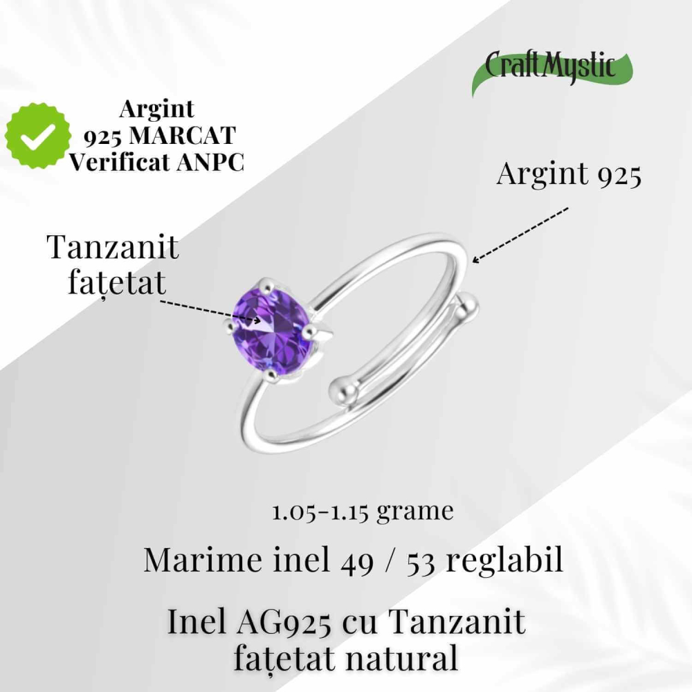 Inel din Argint 925 reglabil cu Tanzanit Fatetat — o raza de lumina violet purtata cu calm si echilibru [4]