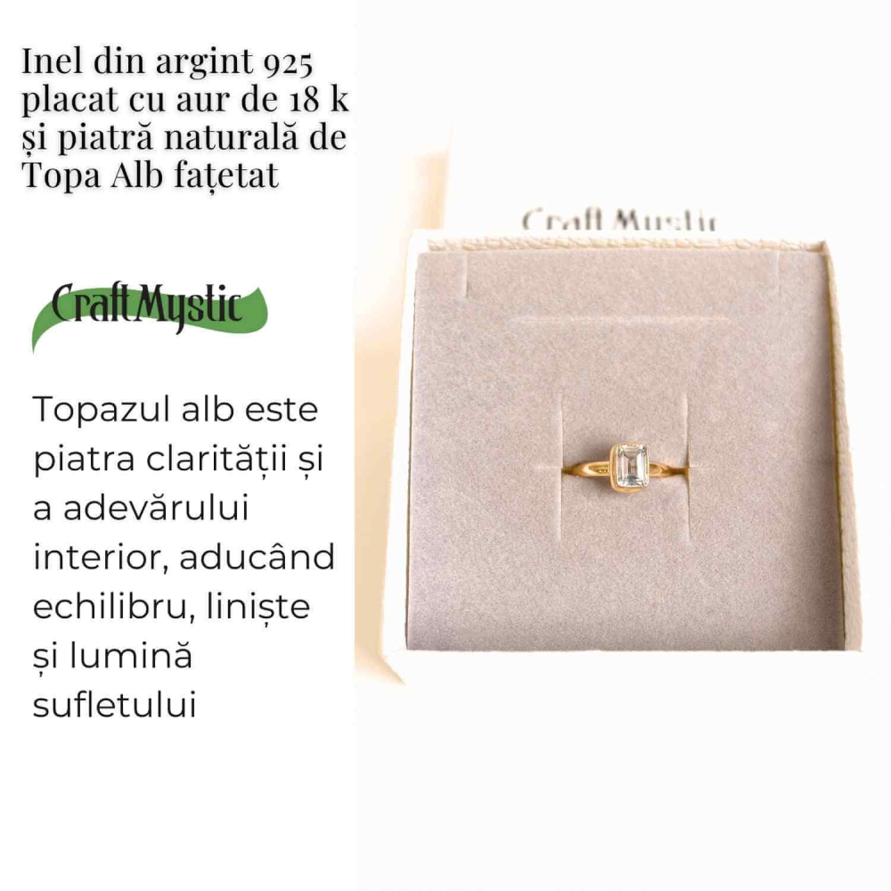 Inel Argint 925 placat cu Aur 18K si Topaz Alb Fatetat – Claritate si Eleganta [3]