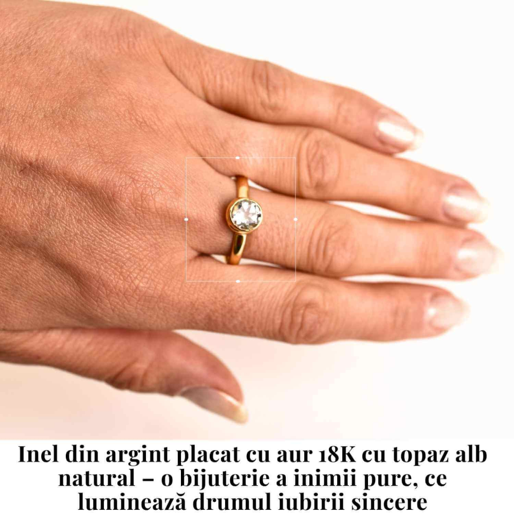 Inel argint 925 placat cu aur 18K si Topaz Alb fatetat rotund – Claritate si Eleganta [2]