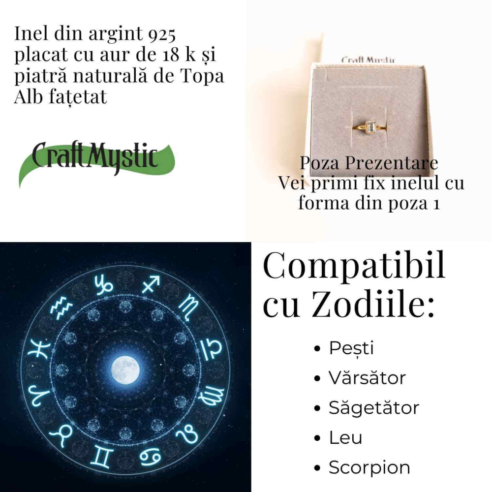 Inel argint 925 placat cu aur 18K cu Topaz Alb fatetat lacrima – Claritate si Lumina Interioara [5]