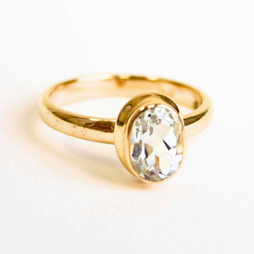 Inel argint 925 placat cu aur 18k si Topaz Alb oval fatetat