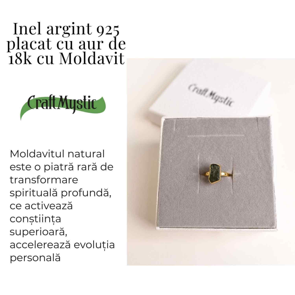 Inel argint 925 placat cu aur de 18k cu Moldavit natural - Evolutie interioara si protectie [3]