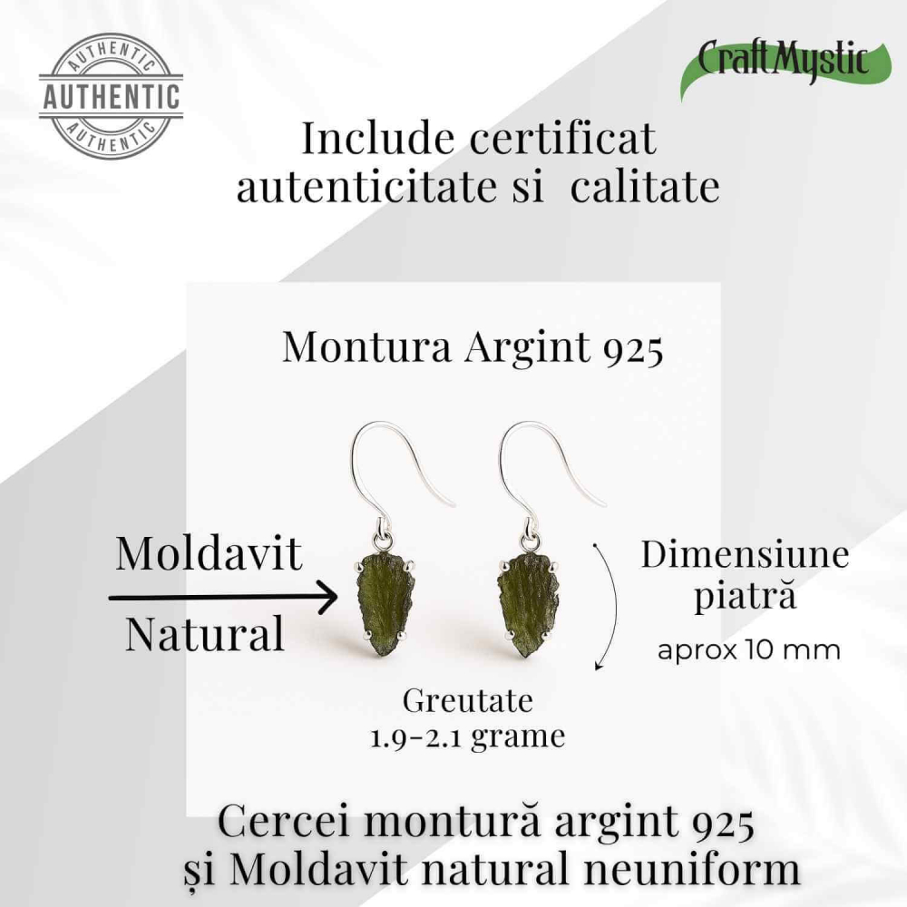Cercei argint 925 cu Moldavit natural neuniform 1.9-2 grame – Transformare interioara si conexiune spirituala [3]