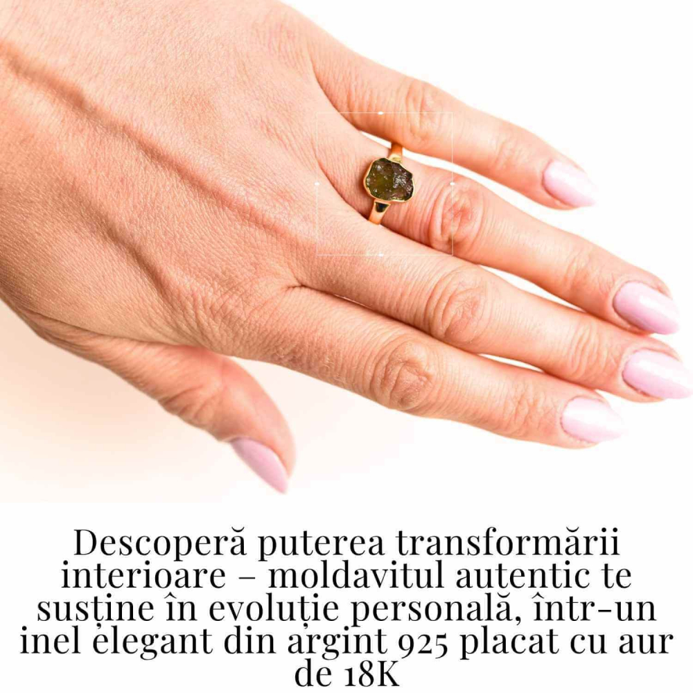 Inel cu Moldavit din Argint 925 placat cu Aur de 18K – Transformare Spirituala si Energie de Vindecare [2]