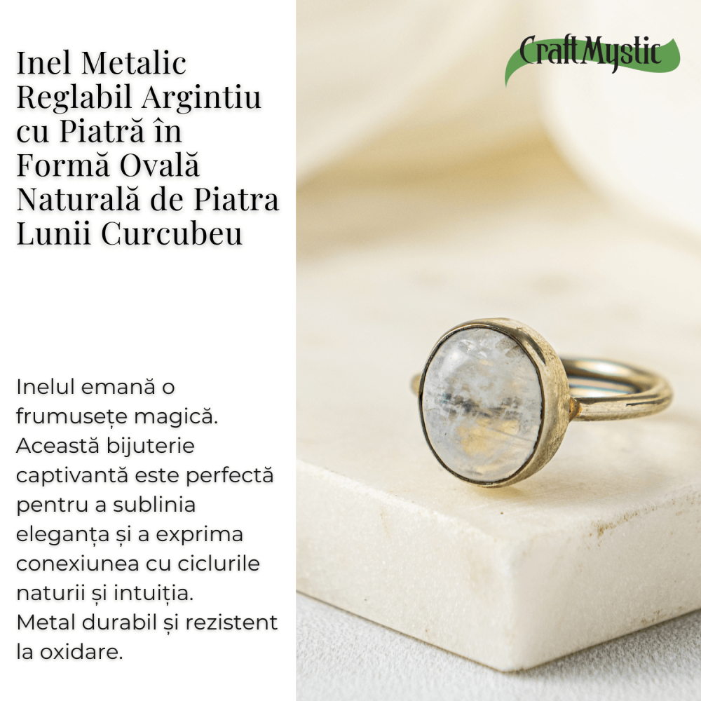 Inel Reglabil Argintiu cu Piatra Lunii Curcubeu – Intuitie si Liniste [3]