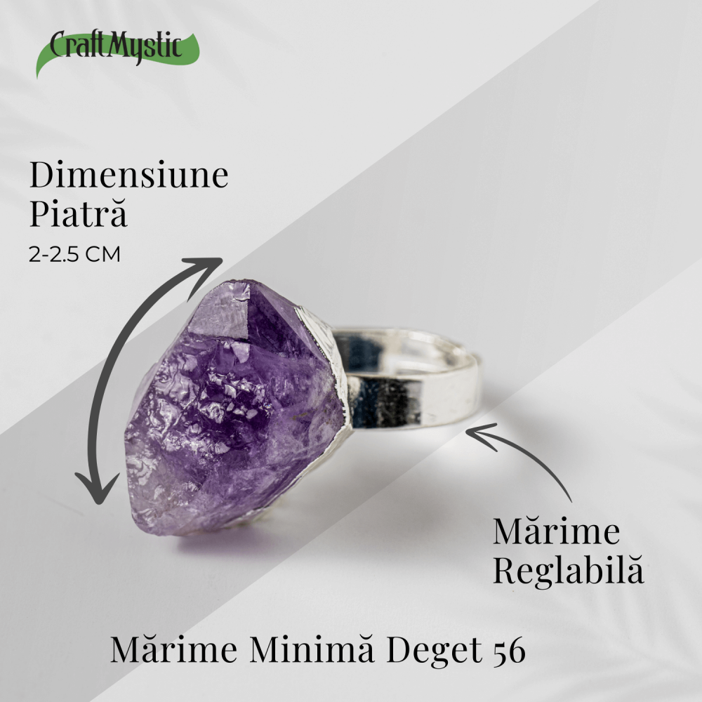 Inel argintiu ajustabil cu vart de Ametist natural, pentru calm si claritate [7]