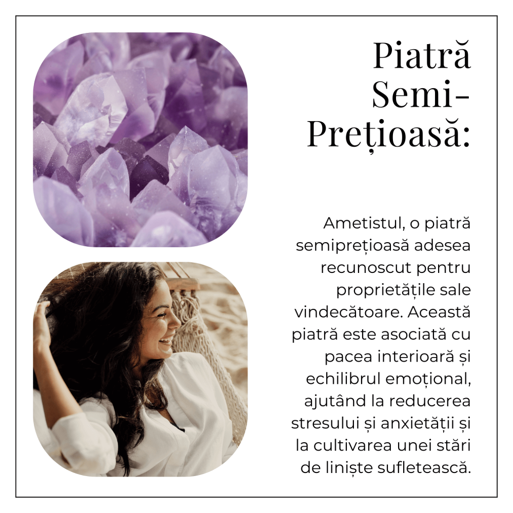 Inel argintiu ajustabil cu vart de Ametist natural, pentru calm si claritate [6]