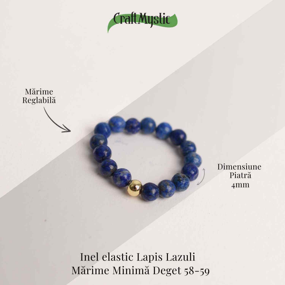 Inel elastic cu biluta aurie si margele 4 mm din pietre naturale [3]