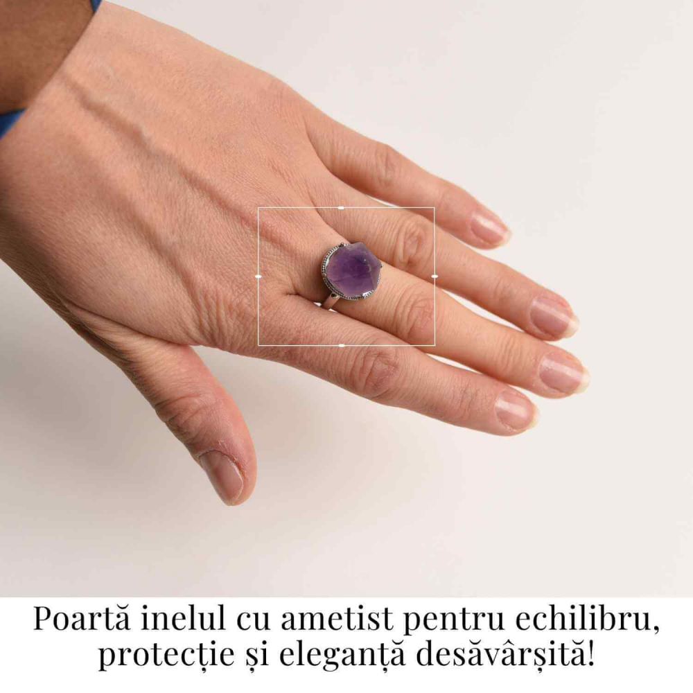 Inel ajustabil argintiu cu piatra naturala varf de ametist [3]