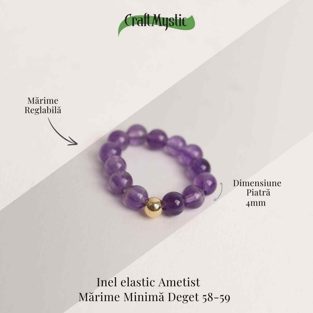 Inel elastic cu biluta aurie si margele 4 mm din pietre naturale [4]
