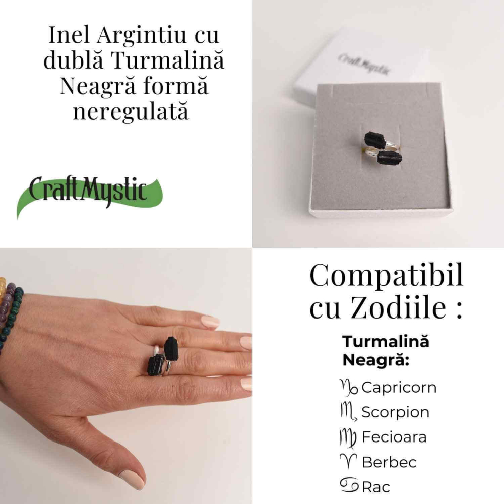 Inel Argintiu cu Dubla Turmalina Neagra - Protectie si Eleganta [4]