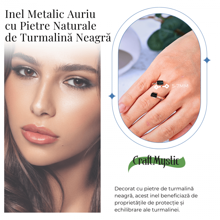 Inel auriu cu dubla Turmalina Neagra, pentru protectie si echilibru [5]