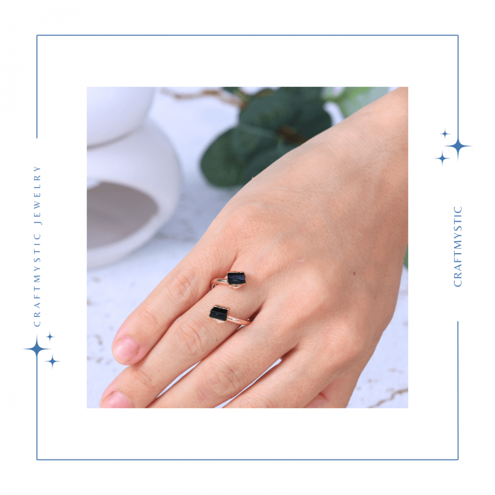 Inel auriu cu dubla Turmalina Neagra, pentru protectie si echilibru [3]