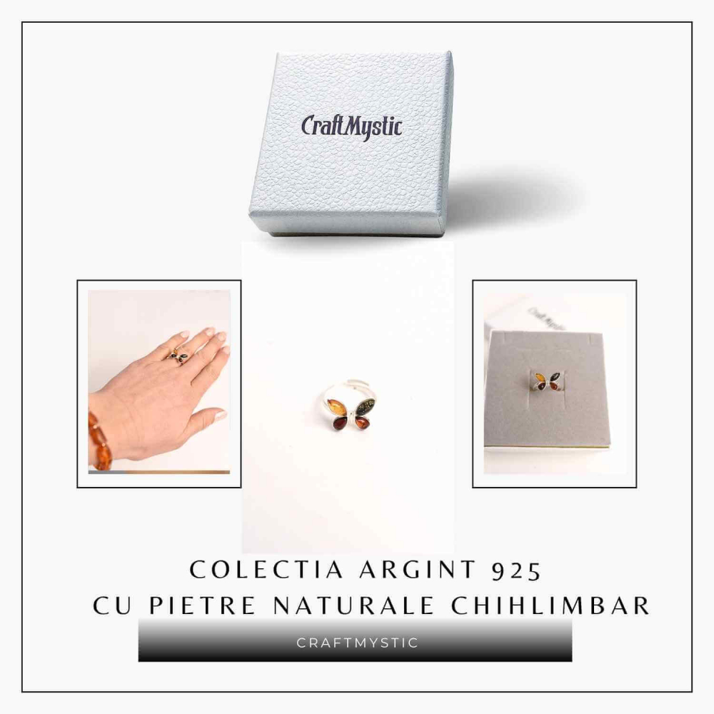 Inel ajustabil argint 925 cu chihlimbar natural – Design fluture [3]