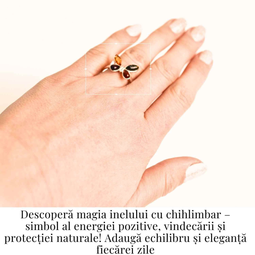 Inel ajustabil argint 925 cu chihlimbar natural – Design fluture [4]