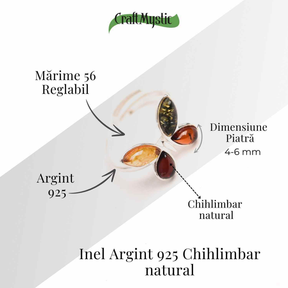 Inel ajustabil argint 925 cu chihlimbar natural – Design fluture [6]