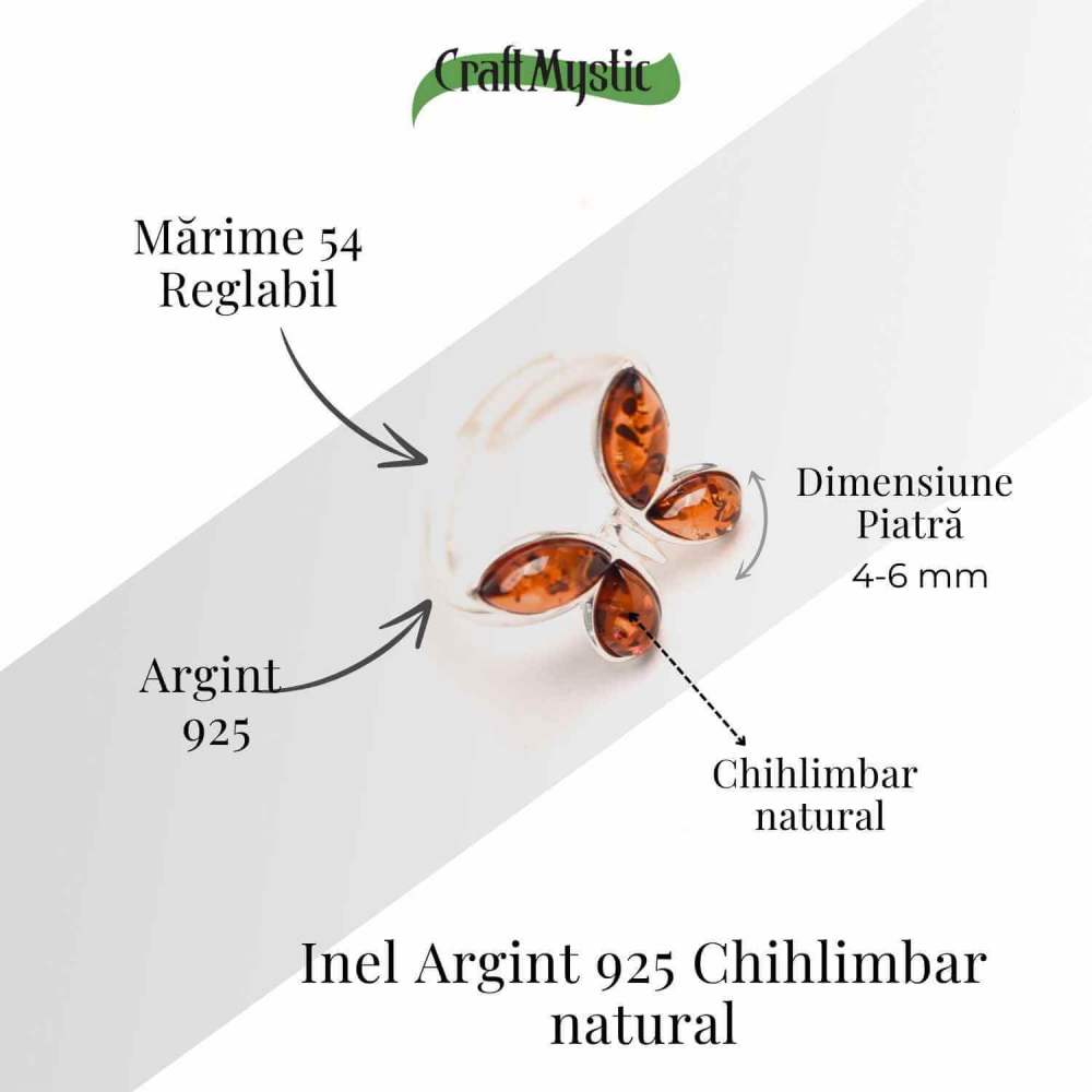 Inel ajustabil argint 925 cu chihlimbar natural forma de fluture– Simbol al elegantei si transformarii [6]