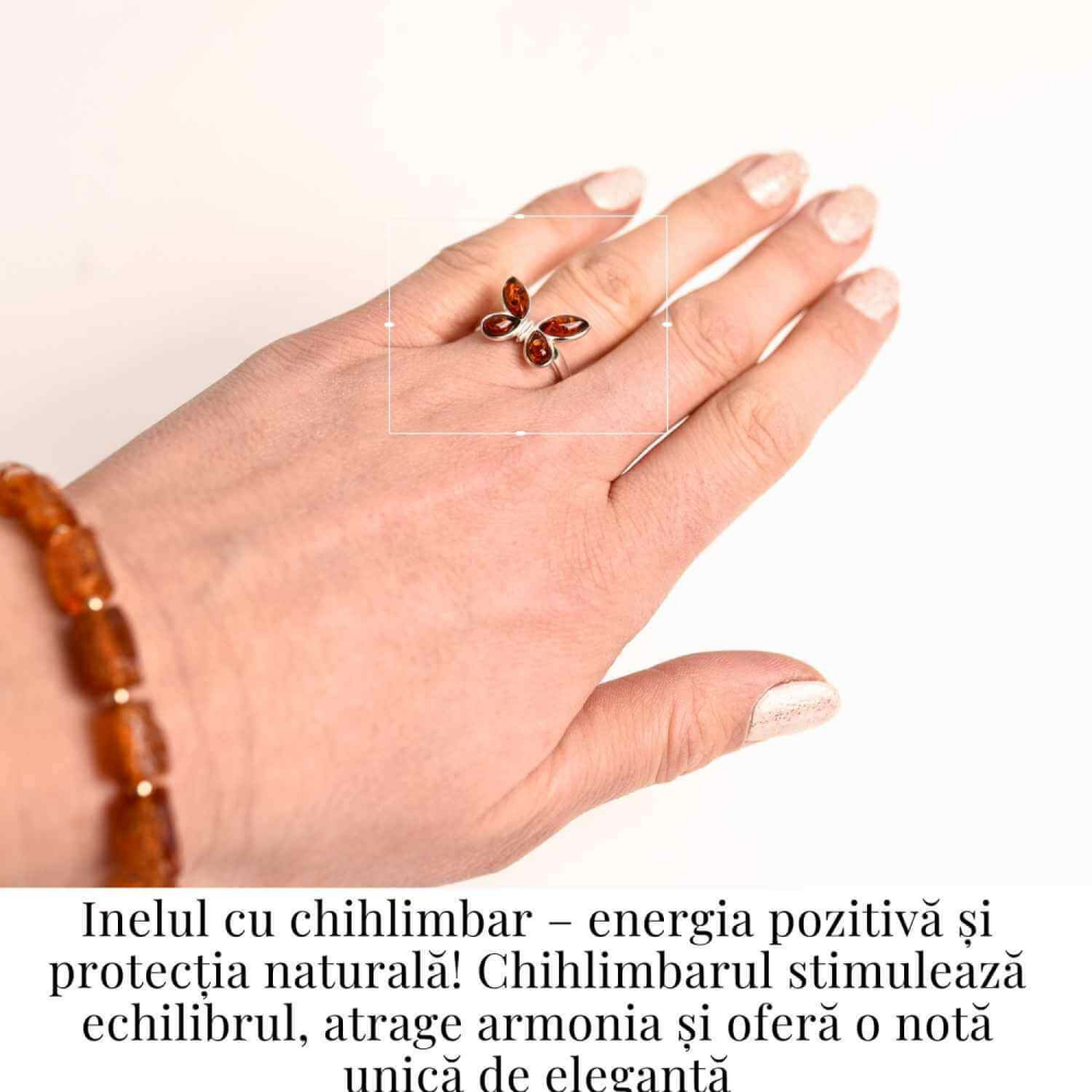 Inel ajustabil argint 925 cu chihlimbar natural forma de fluture– Simbol al elegantei si transformarii [4]