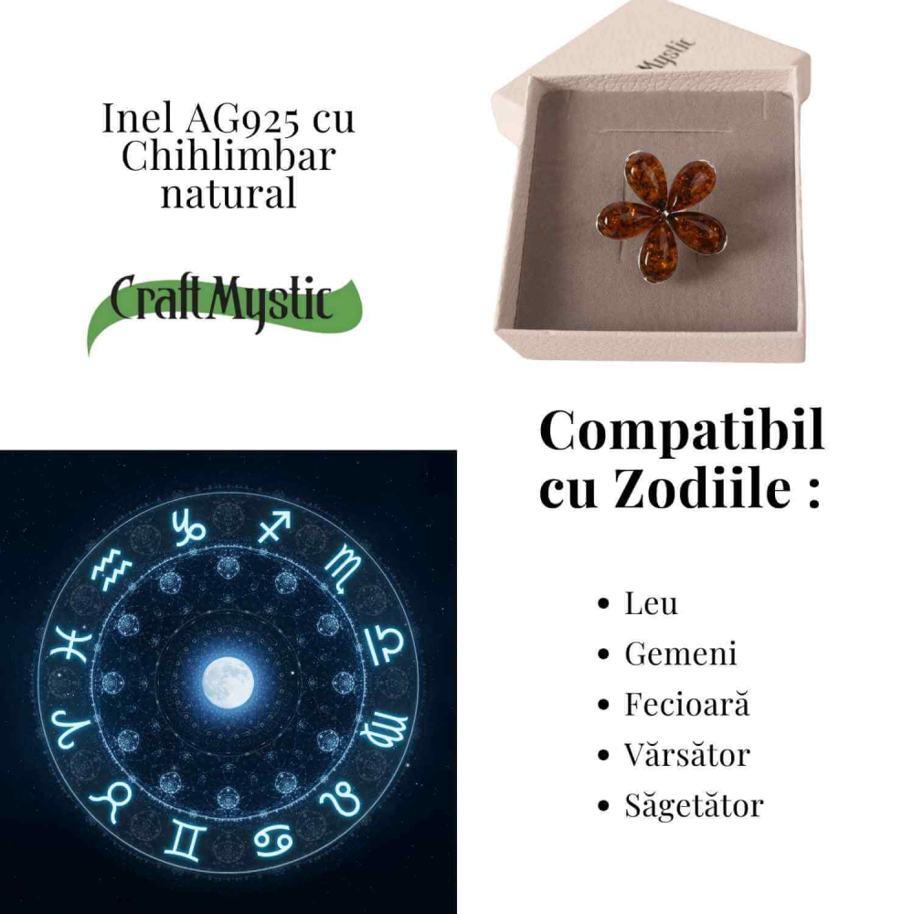 Inel din argint 925 cu chihlimbar natural – Floare a caldurii interioare [4]