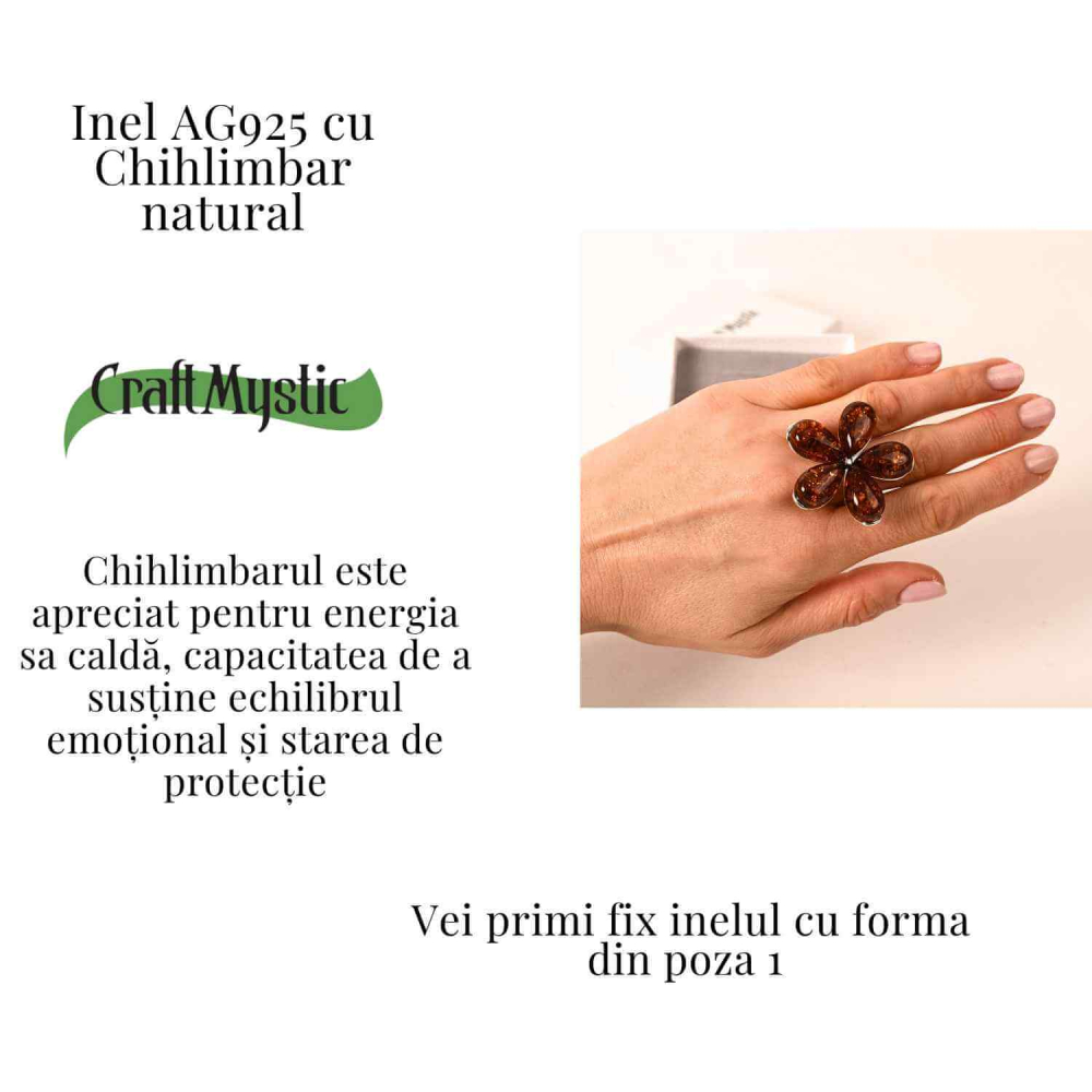 Inel din argint 925 cu chihlimbar natural – Floare a caldurii interioare [5]