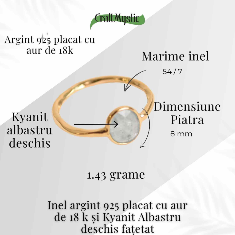 Inel cu Kyanit Albastru Deschis Fatetat din Argint 925 placat cu Aur de 18K – Claritate Mentala si Echilibru Energetic [4]