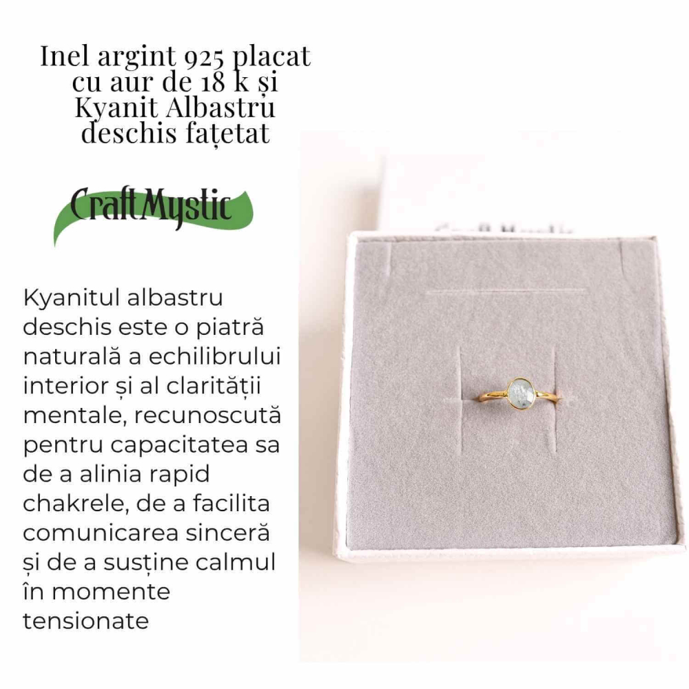 Inel cu Kyanit Albastru Deschis Fatetat din Argint 925 placat cu Aur de 18K – Claritate Mentala si Echilibru Energetic [3]