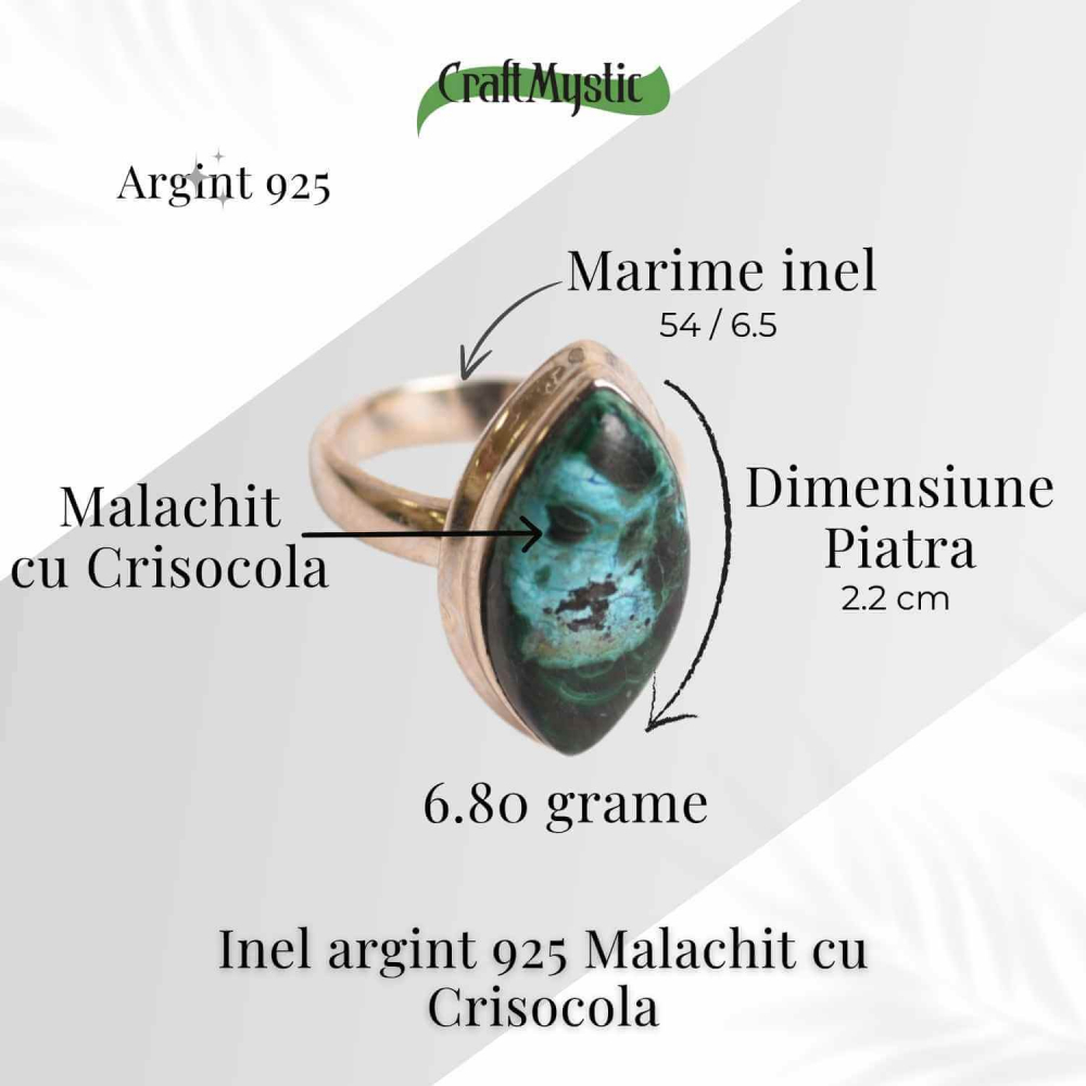 Inel cu Malachit si Crisocola Montura din Argint 925 –  Echilibru emotional si protectie energetica, 6.80gr [3]