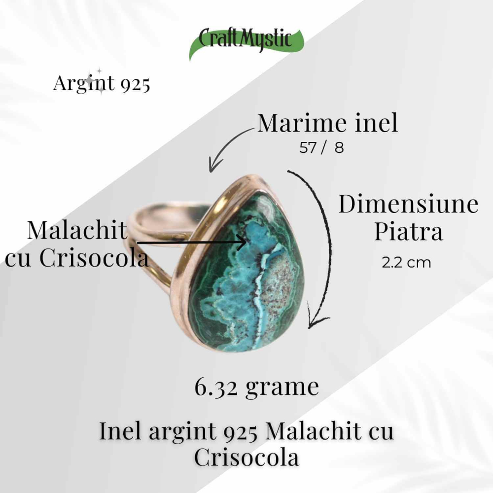 Inel cu Malachit si Crisocola Montura din Argint 925 –  Protectie energetica si echilibru emotional, 6.32 gr - Copie [8]