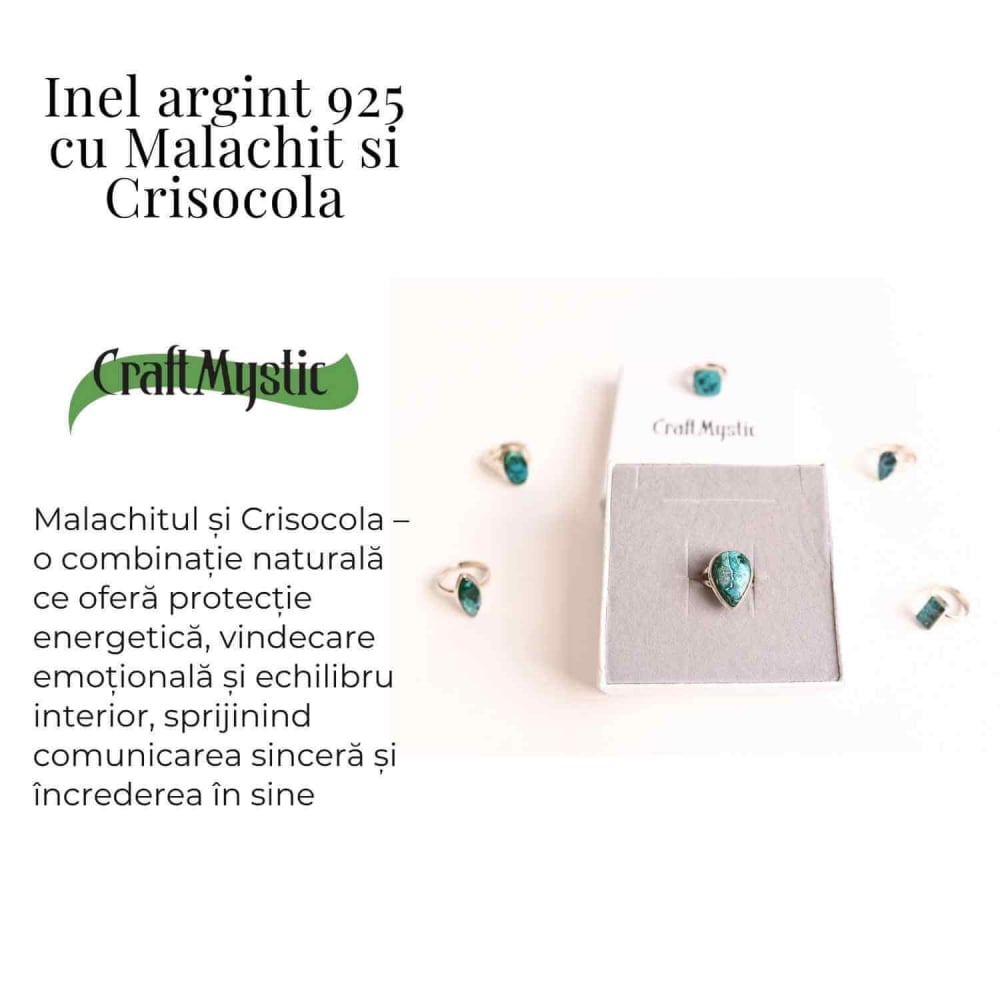 Inel cu Malachit si Crisocola Montura din Argint 925 –  Protectie energetica si echilibru emotional, 6.12 gr [3]