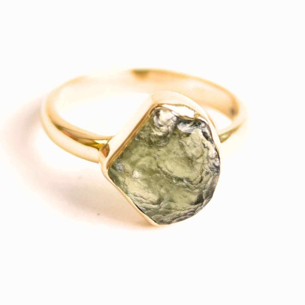 Inel din Argint 925 cu Moldavit placat cu Aur de 18k 3.07gr 56  (EU)   8  (US),   Puterea transformarii si trezirii spirituale