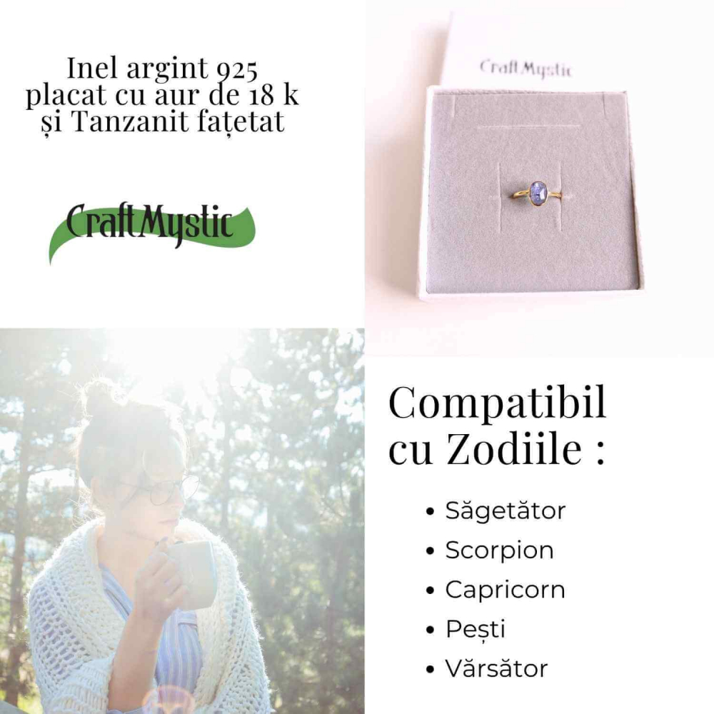 Inel cu Tanzanit Fatetat din Argint 925 placat cu Aur de 18K 1.53 gr M53/6.5 – Claritate Mentala si Activare Spirituala [4]
