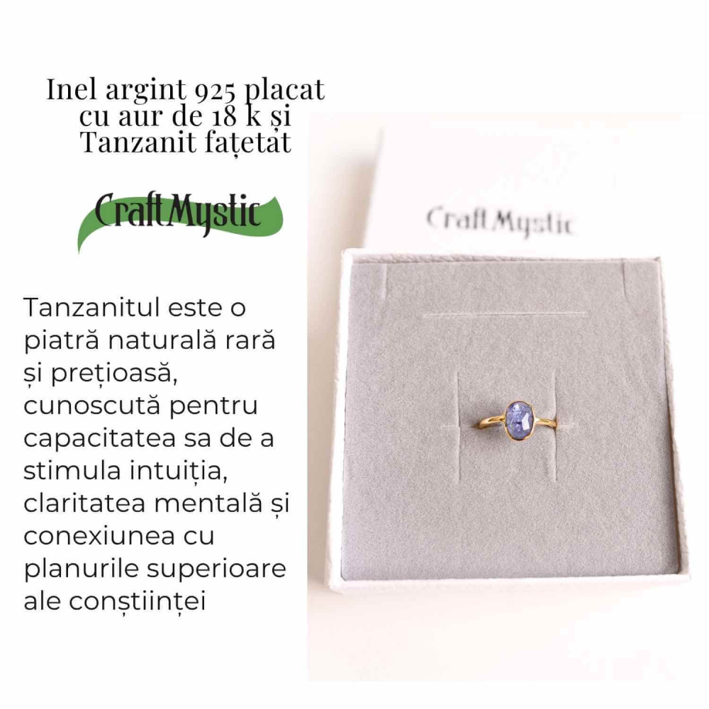 Inel cu Tanzanit Fatetat din Argint 925 placat cu Aur de 18K 1.53 gr M53/6.5 – Claritate Mentala si Activare Spirituala [5]