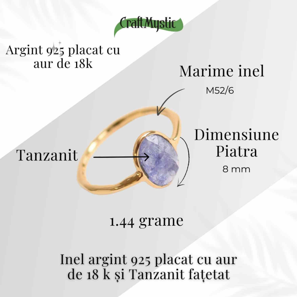 Inel cu Tanzanit Fatetat din Argint 925 placat cu Aur de 18K 1.53 gr M53/6.5 – Claritate Mentala si Activare Spirituala [6]