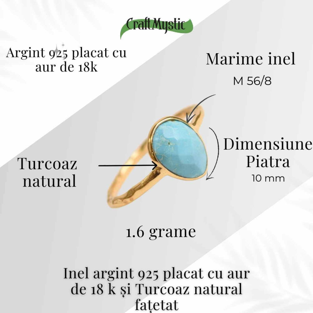 Inel argint 925 placat cu aur 18K si Turcoaz natural fatetat – Protectie, claritate și comunicare [2]