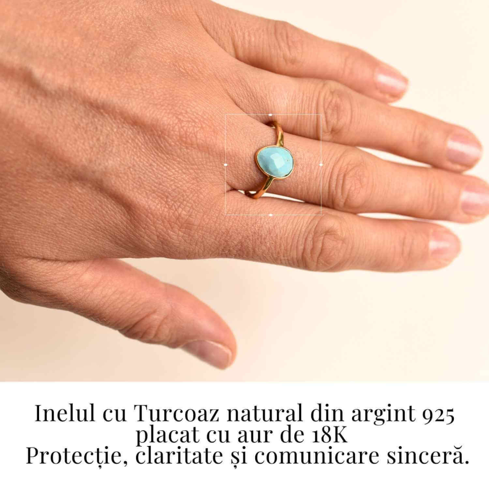 Inel argint 925 placat cu aur 18K si Turcoaz natural fatetat – Protectie, claritate și comunicare [4]
