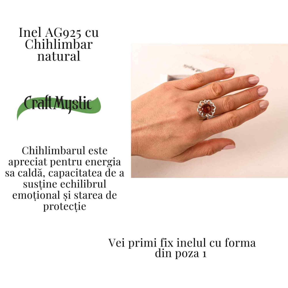 Inel floral din argint 925 cu chihlimbar natural – Calm si armonie [3]