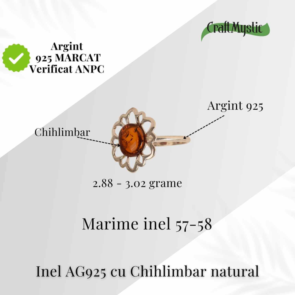Inel floral din argint 925 cu chihlimbar natural – Calm si armonie [4]
