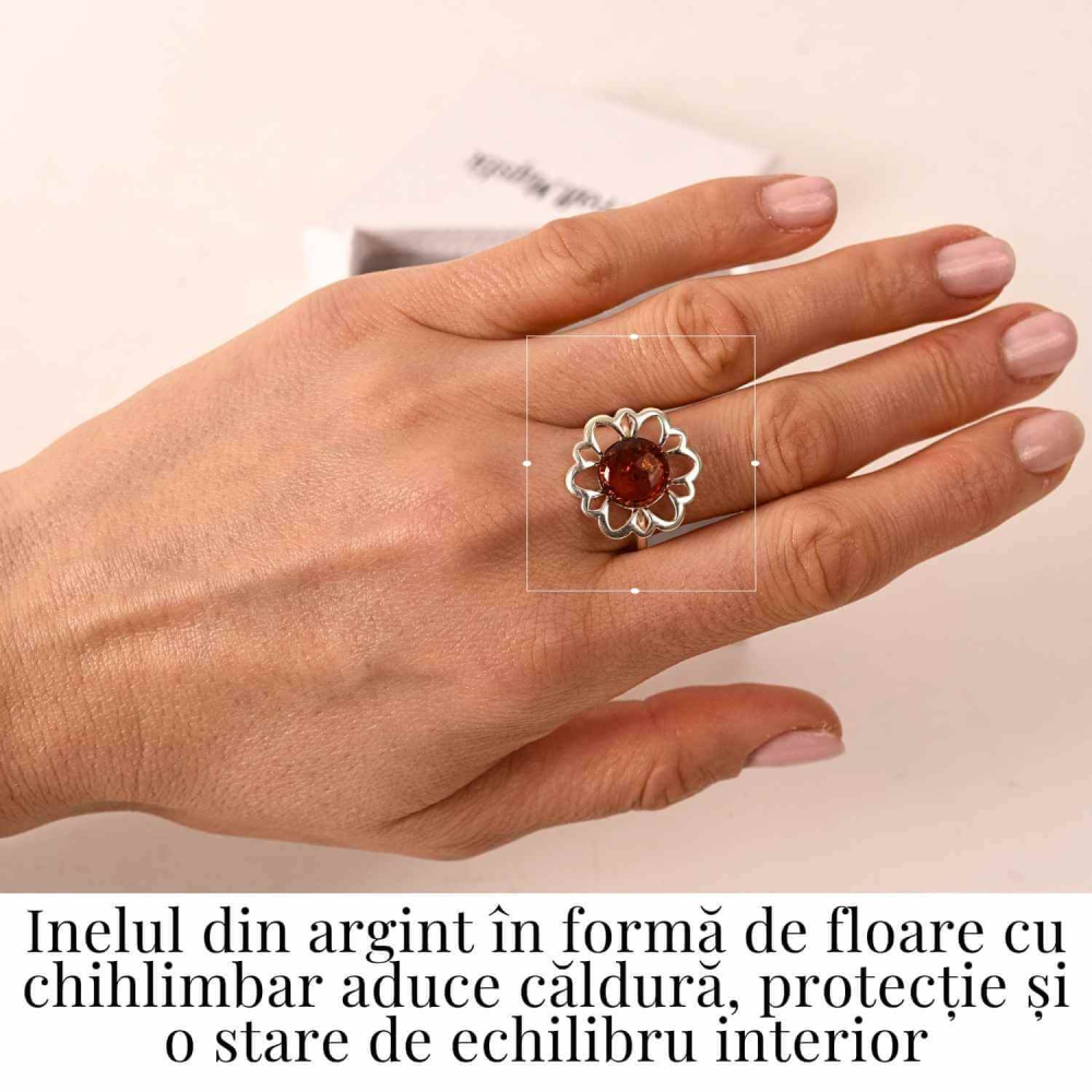 Inel floral din argint 925 cu chihlimbar natural – Calm si armonie [2]