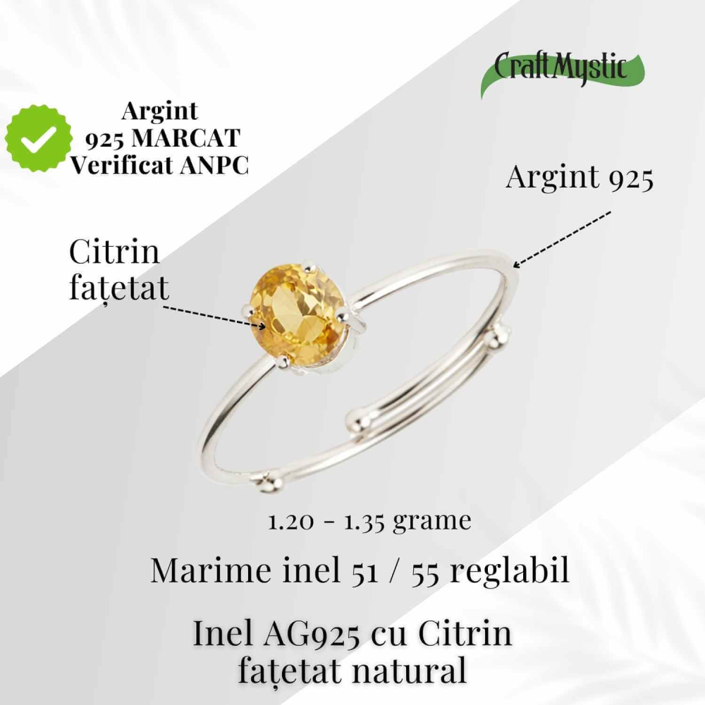 Inel din argint 925 cu citrin fatetat, o bijuterie care aduce lumina si claritate in ritmul zilnic [4]