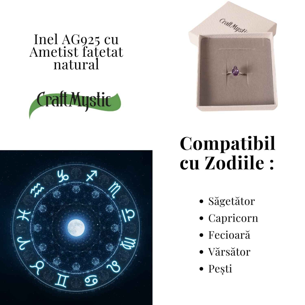Inel din argint 925 cu ametist fatetat lacrima, pentru calm si claritate interioara [5]
