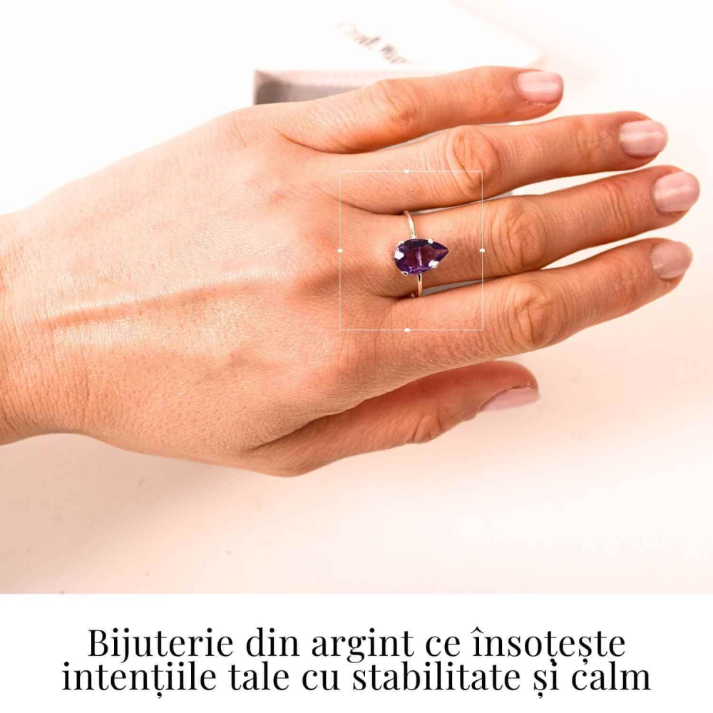Inel din argint 925 cu ametist fatetat lacrima, pentru calm si claritate interioara [2]
