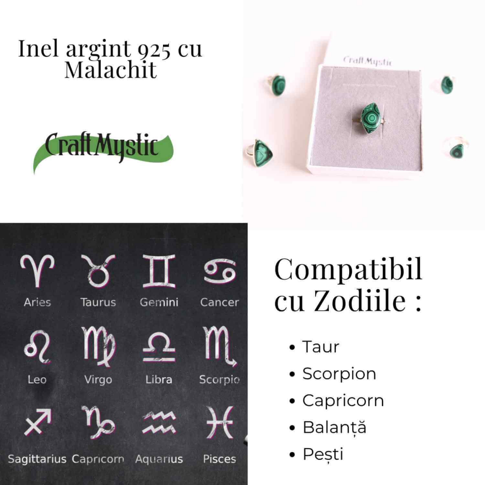 Inel din Argint 925 cu Malachit Natural 7.36 gr M52/6–Protectie Energetica si Echilibru Emotional in Timpul Transformarilor Interioare [5]
