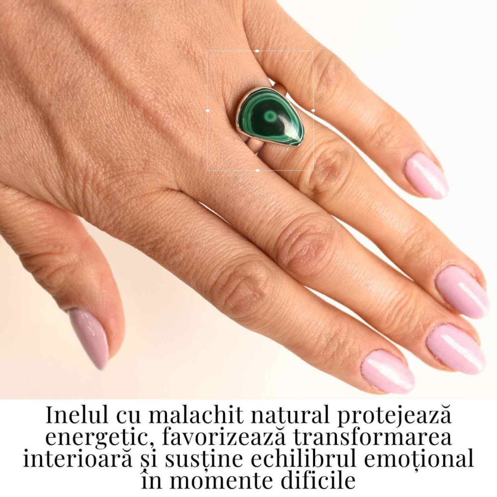 Inel din Argint 925 cu Malachit Natural 7.36 gr M52/6–Protectie Energetica si Echilibru Emotional in Timpul Transformarilor Interioare [2]