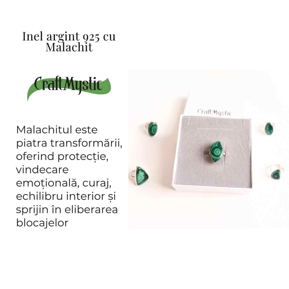 Inel din Argint 925 cu Malachit Natural 7.36 gr M52/6–Protectie Energetica si Echilibru Emotional in Timpul Transformarilor Interioare [3]
