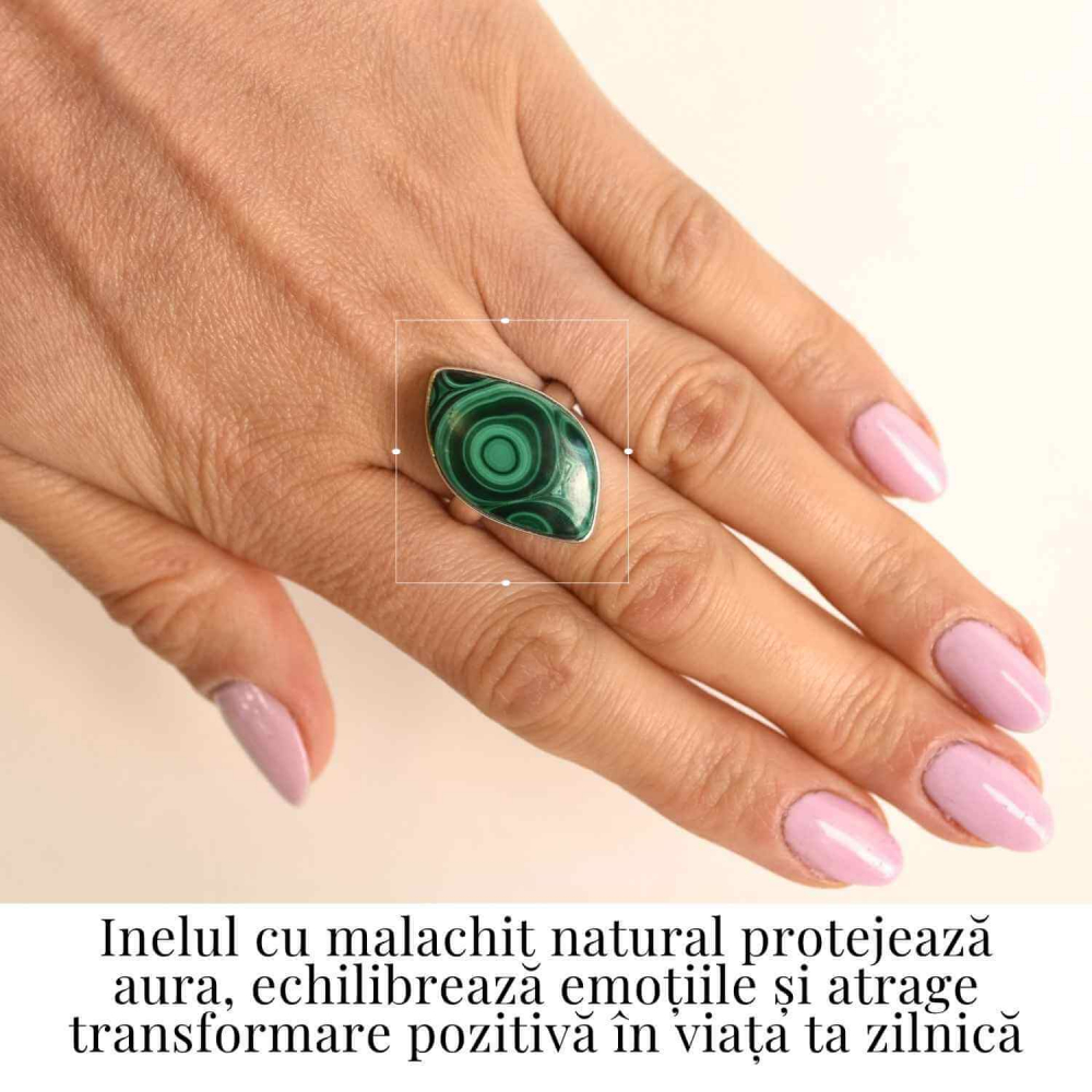 Inel din Argint 925 cu Malachit Natural 9.46 gr M56/7.5–Protectie Energetica si Echilibru Emotional pentru Transformare Interioara [2]