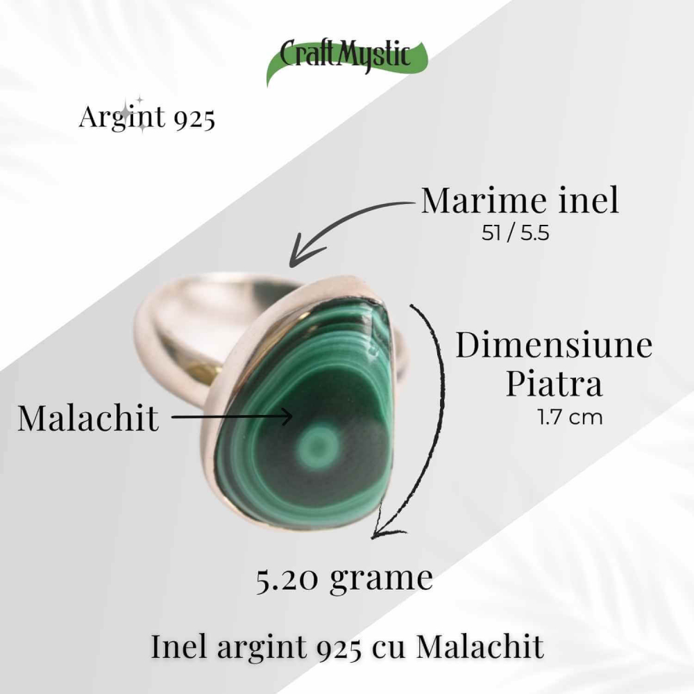 Inel din Argint 925 cu Malachit Natural 5.20 gr M51/5.5–Protectie Energetica si Transformare Interioara [5]