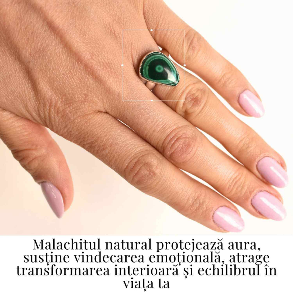 Inel din Argint 925 cu Malachit Natural 5.20 gr M51/5.5–Protectie Energetica si Transformare Interioara [2]