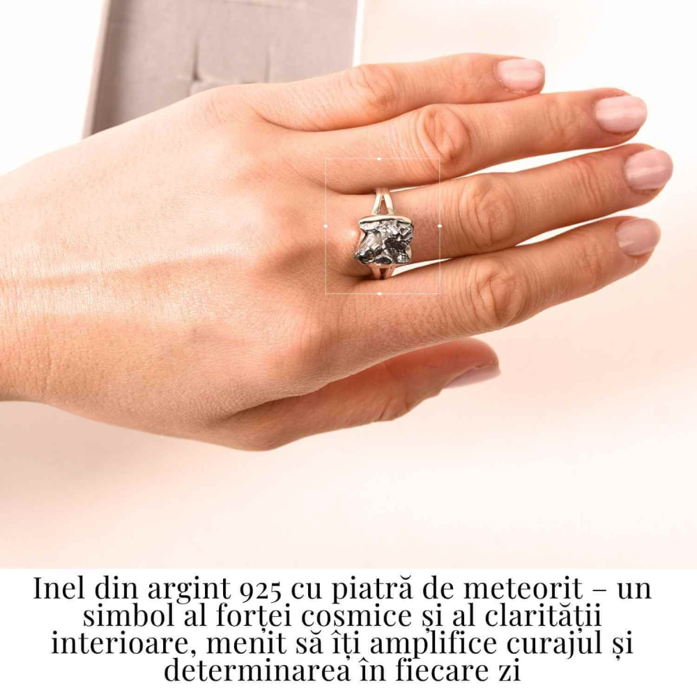 Inel Argint 925 cu Meteorit Brut Natural – Energie Cosmica si Forta Interioara [2]