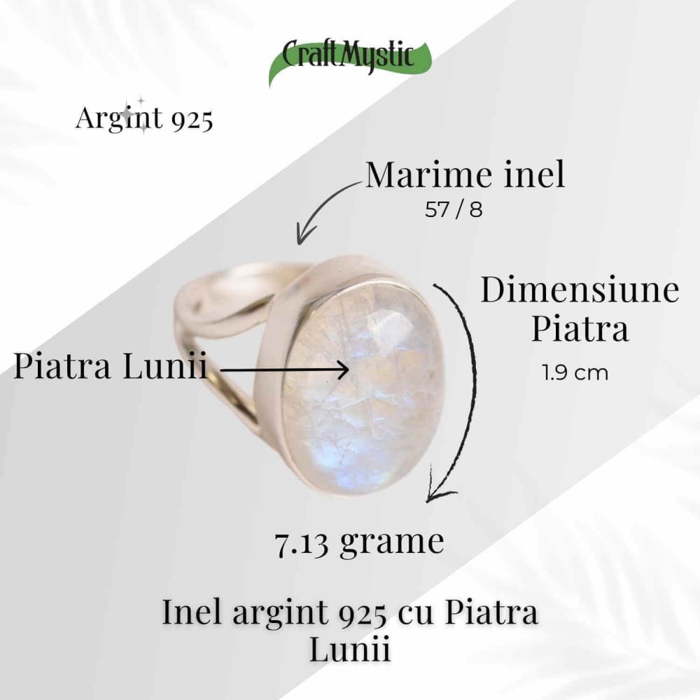 Inel din argint 925 elegant cu Piatra Lunii 7.13 gr, M57   8,   Armonie emotionala si conexiune cu feminitatea