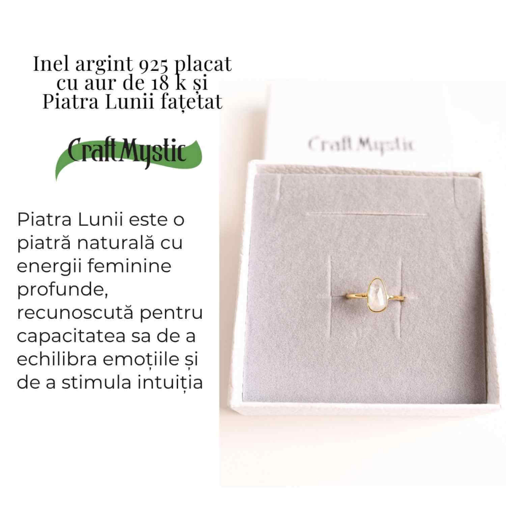 Inel cu Piatra Lunii fatetat din Argint 925 placat cu Aur de 18K 1.50 gr M53.5/7 – Intuitie Amplificata si Echilibru Emotional [3]